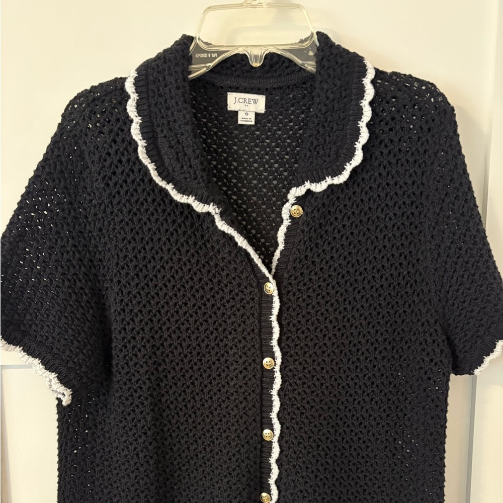 J crew black cardigan sweater with white trim